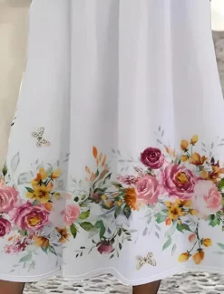 Online Women's Midi Dress Sundress Summer Dress Slip Dress Vacation Casual Beach Birthday Daily Holiday Loose Fit Floral Graphic Short Sleeve Crew Neck Summer Women Casual Dress