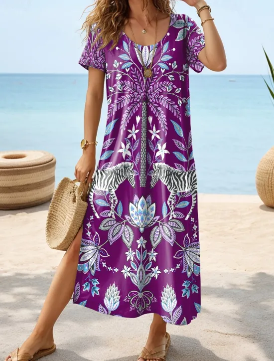 Sale Women's Midi Dress Sundress A Line Dress Vacation Casual Boho Butterfly Sleeve Vacation Beach Regular Fit Graphic Geometric Paisley Short Sleeve Crewneck Light Blue Purple Green Summer Women Vacation Dresses