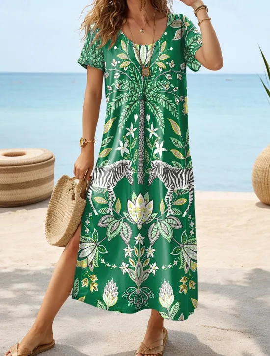Sale Women's Midi Dress Sundress A Line Dress Vacation Casual Boho Butterfly Sleeve Vacation Beach Regular Fit Graphic Geometric Paisley Short Sleeve Crewneck Light Blue Purple Green Summer Women Vacation Dresses
