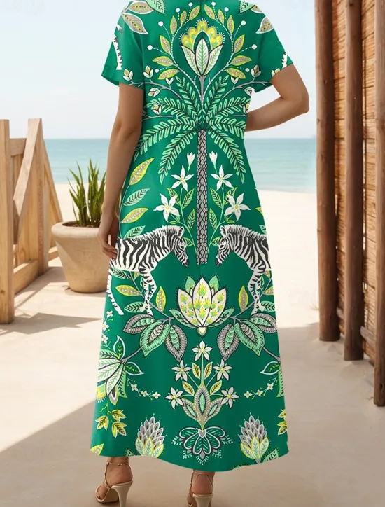 Sale Women's Midi Dress Sundress A Line Dress Vacation Casual Boho Butterfly Sleeve Vacation Beach Regular Fit Graphic Geometric Paisley Short Sleeve Crewneck Light Blue Purple Green Summer Women Vacation Dresses
