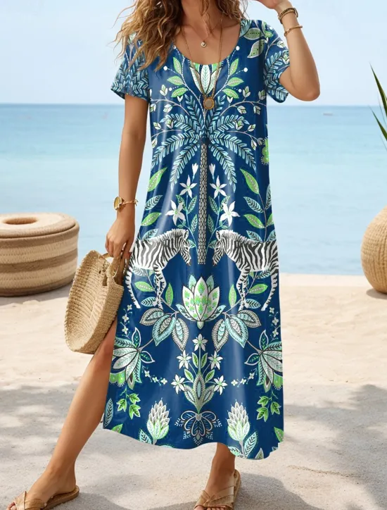Sale Women's Midi Dress Sundress A Line Dress Vacation Casual Boho Butterfly Sleeve Vacation Beach Regular Fit Graphic Geometric Paisley Short Sleeve Crewneck Light Blue Purple Green Summer Women Vacation Dresses