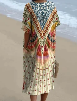 Women's Midi Dress Sundress A Line Dress Vacation Casual Boho Party Going out Beach Floral Graphic Long Sleeve V Neck Summer Spring Women Casual Dress