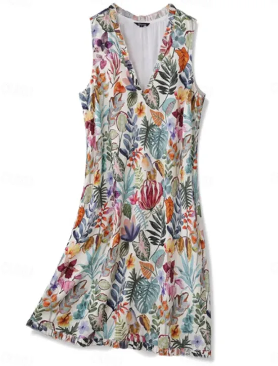 Hot Women's Midi Dress Sundress Shift Dress Ruffle Dress Puff Sleeve Dress Vacation Party Birthday Party Going out Beach Floral Graphic Sleeveless V Neck Blue Orange off-white Summer Spring Women Vacation Dresses