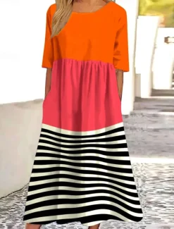 New Women's Midi Dress Sundress Summer Dress Vacation Casual Beach Daily Holiday Tea Party Loose Fit Floral Graphic Half Sleeve Crew Neck White Yellow Blue Orange Summer Women Casual Dress