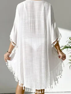 Women's Midi Dress Sundress Tropical Hawaiian Stylish Vacation Daily Regular Fit Plain Short Sleeve Crew Neck Black White Orange Summer Women Cover Up