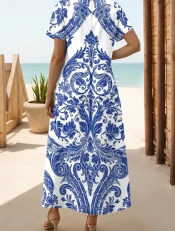 Outlet Women's Midi Dress Sundress A Line Dress Vacation Casual Boho Butterfly Sleeve Vacation Beach Regular Fit Floral Graphic Short Sleeve Crewneck White blue White Blue Green Summer Women Vacation Dresses