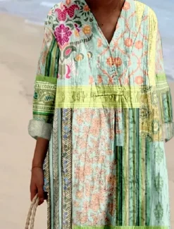 Sale Women's Midi Dress Sundress A Line Dress Vacation Casual Boho Holiday Date Beach Loose Fit Floral Graphic Paisley Long Sleeve V Neck Light Pink Light Green Light Purple Summer Spring Fall Women Vacation Dresses