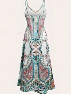 Discount Women's Midi Dress Sundress A Line Dress Slip Dress Vacation Casual Vacation Daily Going out Regular Fit Ombre Graphic Paisley Sleeveless V Neck Summer Spring Women Sundresses
