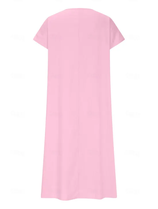 New Women's Midi Dress Sundress Summer Dress Casual Daily Holiday Beach Regular Fit Linen Like Plain Short Sleeve V Neck White Pink Blue Green Summer Women Casual Dress