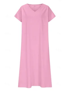 New Women's Midi Dress Sundress Summer Dress Casual Daily Holiday Beach Regular Fit Linen Like Plain Short Sleeve V Neck White Pink Blue Green Summer Women Casual Dress