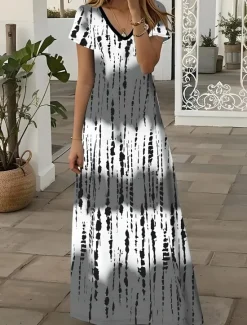 Hot Women's Midi Dress Sundress A Line Dress Vacation Casual Boho Going out Beach Standard Fit Floral Graphic Short Sleeve V Neck Gray Green White Light Green Red Summer Spring Women Vacation Dresses