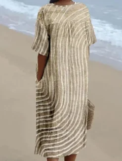 New Women's Midi Dress Sundress A Line Dress Vacation Casual Beach linen like Going out Loose Fit Short Sleeve V Neck claret Orange off-white Dark Gray Women Vacation Dresses|Casual Dress