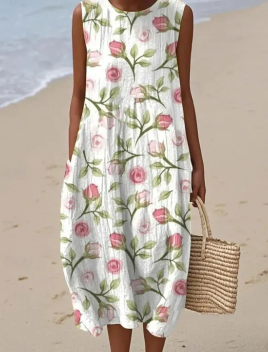 Outlet Women's Midi Dress Sundress Vacation Casual Boho Going out Floral Graphic Sleeveless Crewneck White Blue Orange Green Summer Spring Women Vacation Dresses