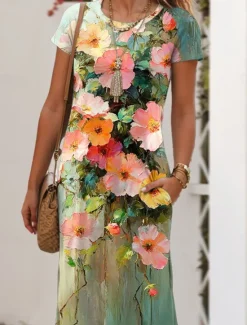 Clearance Women's Midi Dress T Shirt Dress Tee Dress Summer Dress Casual Daily Regular Fit Floral Graphic Short Sleeve Crew Neck Summer Women Casual Dress