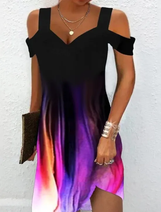 Discount Women's Midi Dress T Shirt Dress Tee Dress Sundress Summer Dress Midi Dress Elegant Semi Formal Vacation Daily Cocktail Party Regular Fit Marble Short Sleeve Sweetheart Dusty Blue Rainbow Summer Women T Shirt Dresses