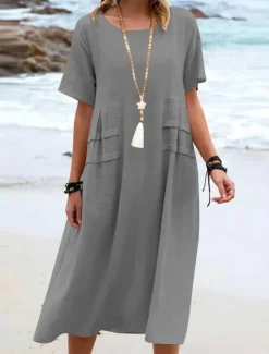 Sale Women's Midi Dress T Shirt Dress Tee Dress Summer Dress Casual Daily Regular Fit Plain Short Sleeve Crew Neck Black Orange Apricot Gray Summer Women Dresses