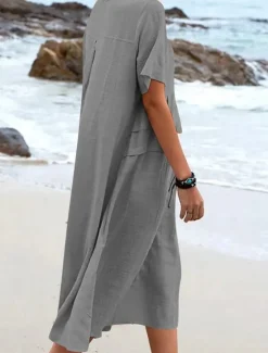 Sale Women's Midi Dress T Shirt Dress Tee Dress Summer Dress Casual Daily Regular Fit Plain Short Sleeve Crew Neck Black Orange Apricot Gray Summer Women Dresses