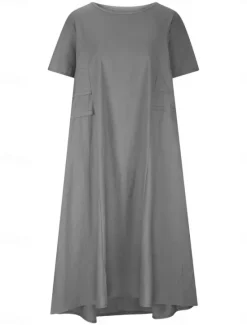 Sale Women's Midi Dress T Shirt Dress Tee Dress Summer Dress Casual Daily Regular Fit Plain Short Sleeve Crew Neck Black Orange Apricot Gray Summer Women Dresses