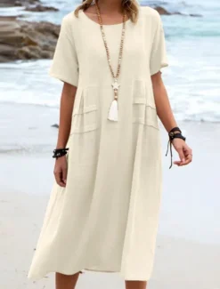 Sale Women's Midi Dress T Shirt Dress Tee Dress Summer Dress Casual Daily Regular Fit Plain Short Sleeve Crew Neck Black Orange Apricot Gray Summer Women Dresses