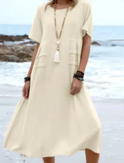 Sale Women's Midi Dress T Shirt Dress Tee Dress Summer Dress Casual Daily Regular Fit Plain Short Sleeve Crew Neck Black Orange Apricot Gray Summer Women Dresses
