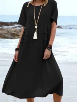 Sale Women's Midi Dress T Shirt Dress Tee Dress Summer Dress Casual Daily Regular Fit Plain Short Sleeve Crew Neck Black Orange Apricot Gray Summer Women Dresses