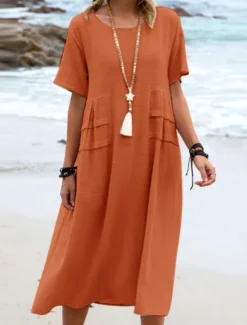 Sale Women's Midi Dress T Shirt Dress Tee Dress Summer Dress Casual Daily Regular Fit Plain Short Sleeve Crew Neck Black Orange Apricot Gray Summer Women Dresses