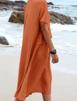 Sale Women's Midi Dress T Shirt Dress Tee Dress Summer Dress Casual Daily Regular Fit Plain Short Sleeve Crew Neck Black Orange Apricot Gray Summer Women Dresses