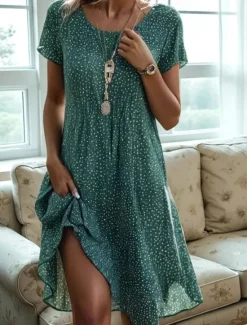 Hot Women's Midi Dress T Shirt Dress Tee Dress A Line Dress Athletic Dress Casual Daily Regular Fit Graphic Short Sleeve Crew Neck Dark Red Red Green Women T Shirt Dresses