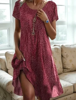 Hot Women's Midi Dress T Shirt Dress Tee Dress A Line Dress Athletic Dress Casual Daily Regular Fit Graphic Short Sleeve Crew Neck Dark Red Red Green Women T Shirt Dresses