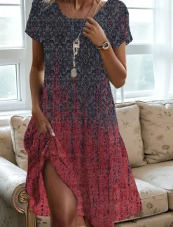 Hot Women's Midi Dress T Shirt Dress Tee Dress A Line Dress Athletic Dress Casual Daily Regular Fit Graphic Short Sleeve Crew Neck Dark Red Red Green Women T Shirt Dresses