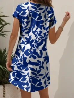 Best Women's Midi Dress T Shirt Dress Tee Dress Sundress A Line Dress Vacation Casual Beach Beach Regular Fit Floral Graphic Leaf Short Sleeve V Neck Black And White Yellow Red Blue Summer Spring Women Vacation Dresses