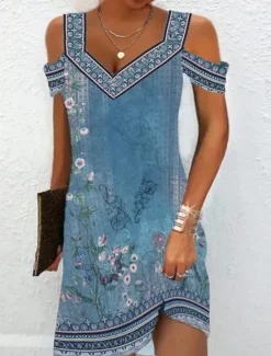 Best Women's Midi Dress T Shirt Dress Tee Dress Sundress Shift Dress Summer Dress Bohemia Active Fashion Outdoor Vacation Party Regular Fit Floral Tribal Short Sleeve Sweetheart Summer Spring Women T Shirt Dresses