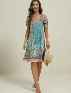 Best Women's Midi Dress T Shirt Dress Tee Dress Sundress Shift Dress Summer Dress Bohemia Active Fashion Outdoor Vacation Party Regular Fit Floral Tribal Short Sleeve Sweetheart Summer Spring Women T Shirt Dresses
