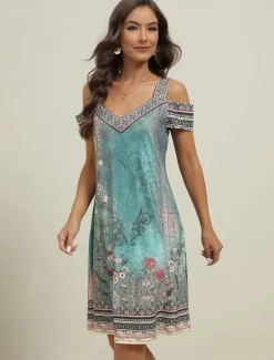 Best Women's Midi Dress T Shirt Dress Tee Dress Sundress Shift Dress Summer Dress Bohemia Active Fashion Outdoor Vacation Party Regular Fit Floral Tribal Short Sleeve Sweetheart Summer Spring Women T Shirt Dresses