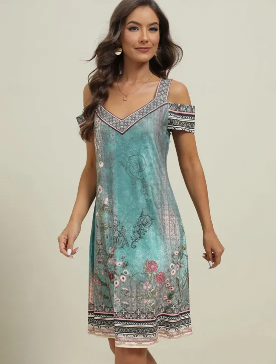 Best Women's Midi Dress T Shirt Dress Tee Dress Sundress Shift Dress Summer Dress Bohemia Active Fashion Outdoor Vacation Party Regular Fit Floral Tribal Short Sleeve Sweetheart Summer Spring Women T Shirt Dresses