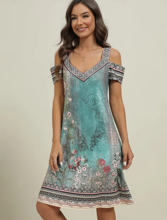 Best Women's Midi Dress T Shirt Dress Tee Dress Sundress Shift Dress Summer Dress Bohemia Active Fashion Outdoor Vacation Party Regular Fit Floral Tribal Short Sleeve Sweetheart Summer Spring Women T Shirt Dresses