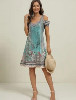 Best Women's Midi Dress T Shirt Dress Tee Dress Sundress Shift Dress Summer Dress Bohemia Active Fashion Outdoor Vacation Party Regular Fit Floral Tribal Short Sleeve Sweetheart Summer Spring Women T Shirt Dresses