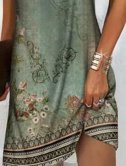Best Women's Midi Dress T Shirt Dress Tee Dress Sundress Shift Dress Summer Dress Bohemia Active Fashion Outdoor Vacation Party Regular Fit Floral Tribal Short Sleeve Sweetheart Summer Spring Women T Shirt Dresses