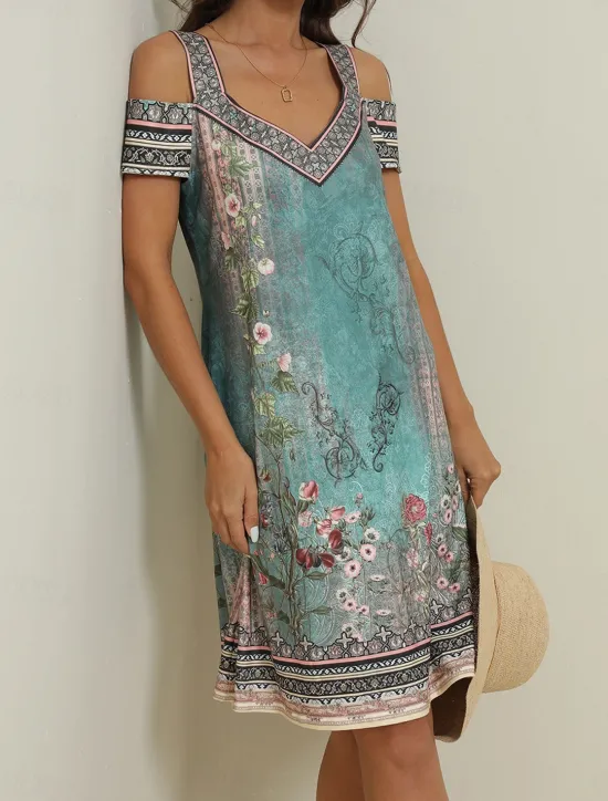 Best Women's Midi Dress T Shirt Dress Tee Dress Sundress Shift Dress Summer Dress Bohemia Active Fashion Outdoor Vacation Party Regular Fit Floral Tribal Short Sleeve Sweetheart Summer Spring Women T Shirt Dresses