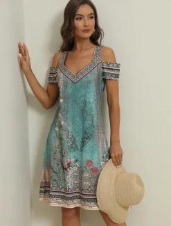 Best Women's Midi Dress T Shirt Dress Tee Dress Sundress Shift Dress Summer Dress Bohemia Active Fashion Outdoor Vacation Party Regular Fit Floral Tribal Short Sleeve Sweetheart Summer Spring Women T Shirt Dresses