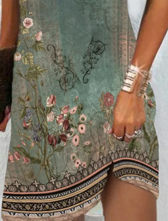 Best Women's Midi Dress T Shirt Dress Tee Dress Sundress Shift Dress Summer Dress Bohemia Active Fashion Outdoor Vacation Party Regular Fit Floral Tribal Short Sleeve Sweetheart Summer Spring Women T Shirt Dresses