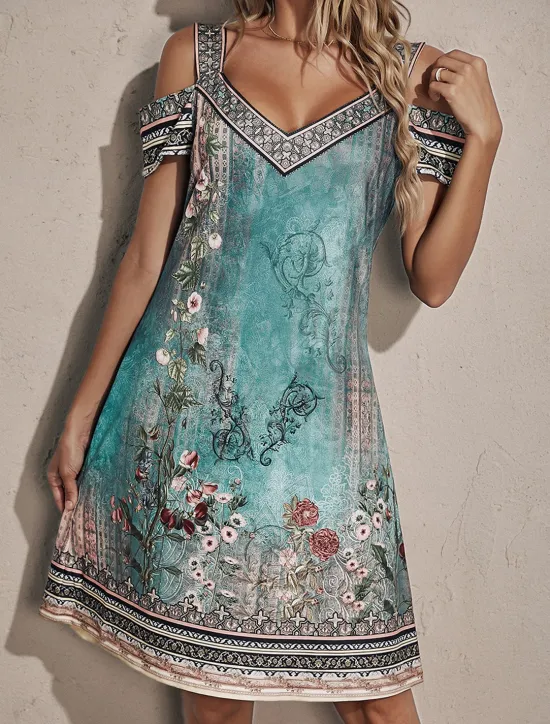 Best Women's Midi Dress T Shirt Dress Tee Dress Sundress Shift Dress Summer Dress Bohemia Active Fashion Outdoor Vacation Party Regular Fit Floral Tribal Short Sleeve Sweetheart Summer Spring Women T Shirt Dresses