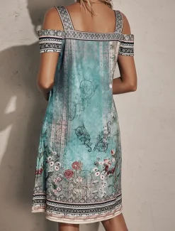 Best Women's Midi Dress T Shirt Dress Tee Dress Sundress Shift Dress Summer Dress Bohemia Active Fashion Outdoor Vacation Party Regular Fit Floral Tribal Short Sleeve Sweetheart Summer Spring Women T Shirt Dresses