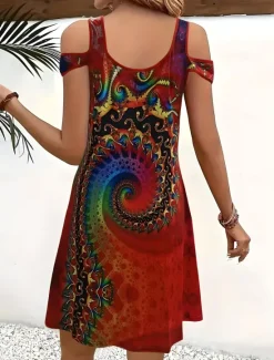 Best Women's Midi Dress T Shirt Dress Tee Dress Sundress Summer Dress Midi Dress Bohemia Sexy Boho Vacation Party Holiday Regular Fit Color Gradient Marble Short Sleeve Sweetheart Summer Spring Women T Shirt Dresses