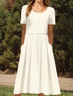 Clearance Women's Midi Dress T Shirt Dress Tee Dress Shift Dress Summer Dress Vacation Casual Party Daily Going out Regular Fit Graphic Plain Short Sleeve Crew Neck Navy Black White Yellow Summer Women White Dresses