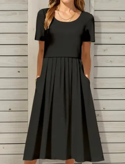 Clearance Women's Midi Dress T Shirt Dress Tee Dress Shift Dress Summer Dress Vacation Casual Party Daily Going out Regular Fit Graphic Plain Short Sleeve Crew Neck Navy Black White Yellow Summer Women White Dresses
