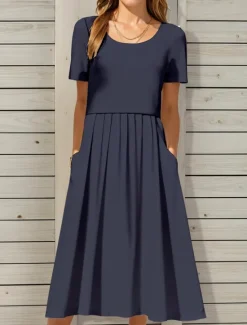 Clearance Women's Midi Dress T Shirt Dress Tee Dress Shift Dress Summer Dress Vacation Casual Party Daily Going out Regular Fit Graphic Plain Short Sleeve Crew Neck Navy Black White Yellow Summer Women White Dresses
