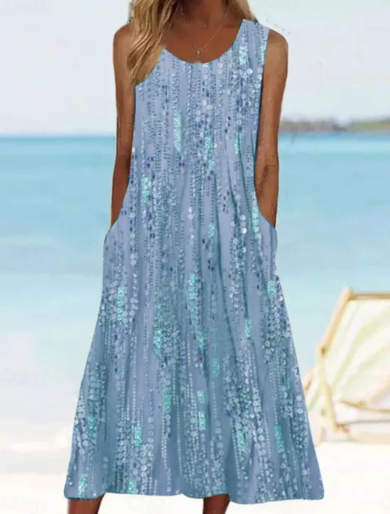 Outlet Women's Midi Dress Tank Dress Floral Graphic Ruched Pocket Crew Neck Daily Vacation Sleeveless Summer Spring Women Spring Dresses|Vacation Dresses