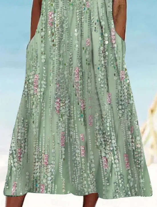 Outlet Women's Midi Dress Tank Dress Floral Graphic Ruched Pocket Crew Neck Daily Vacation Sleeveless Summer Spring Women Spring Dresses|Vacation Dresses