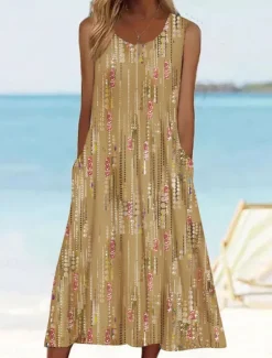 Outlet Women's Midi Dress Tank Dress Floral Graphic Ruched Pocket Crew Neck Daily Vacation Sleeveless Summer Spring Women Spring Dresses|Vacation Dresses